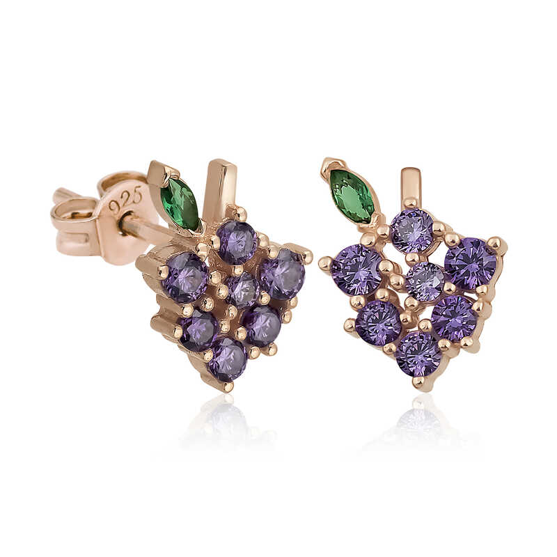 Silver Grape Figured Fruit Stud Earrings