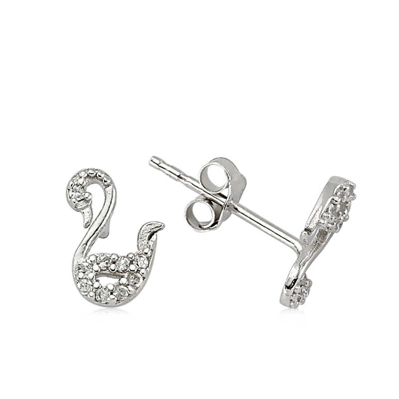 Silver Swan Stud Earrings