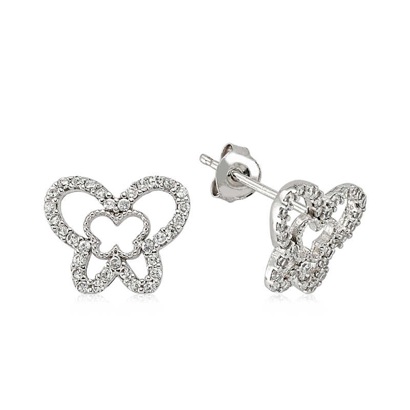 Silver Stud Butterfly Earrings