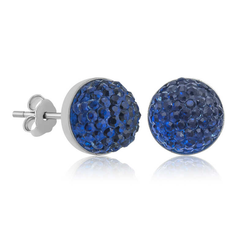 Silver Crystal Blue Stud Earrings