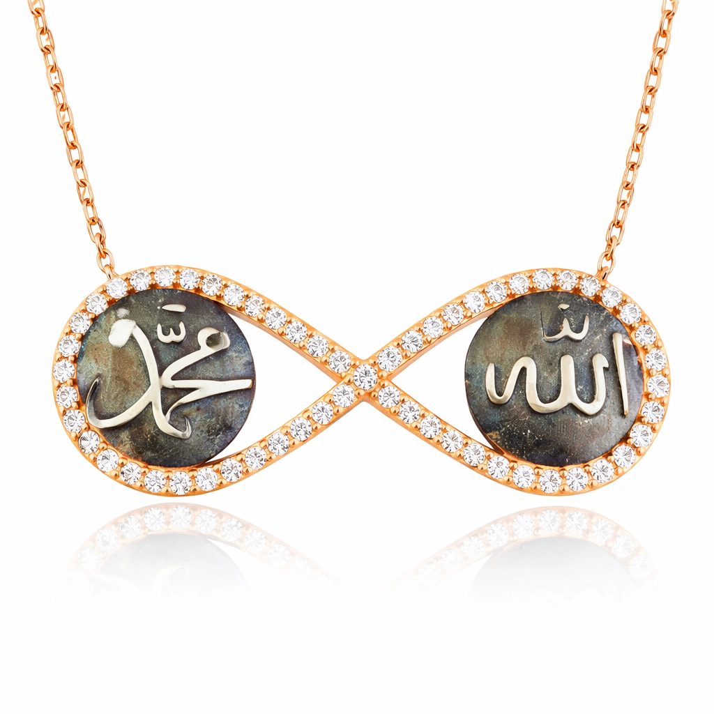 Gümüş Allah Muhammed Yazılı Sonsuzluk Kolye