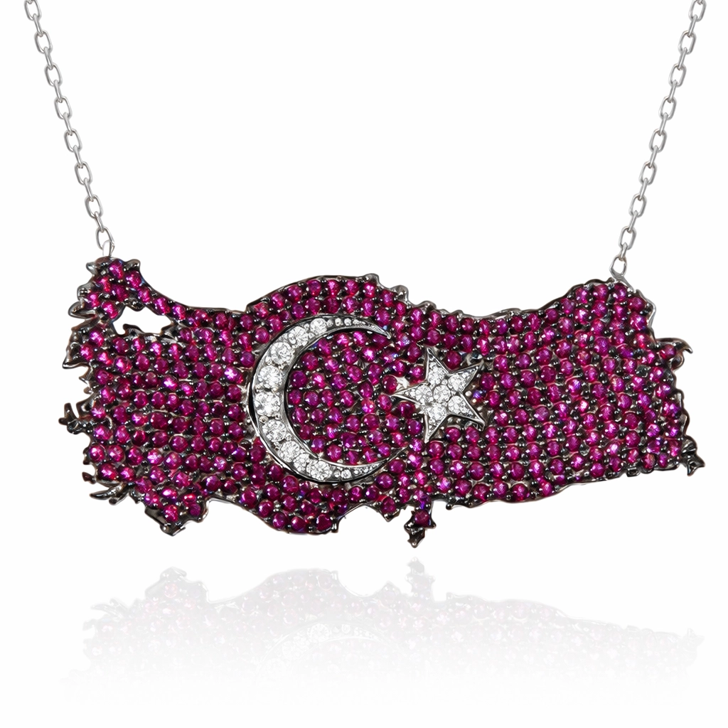 Gümüş Ay Yıldız Türkiye Haritası Kadın Kolye