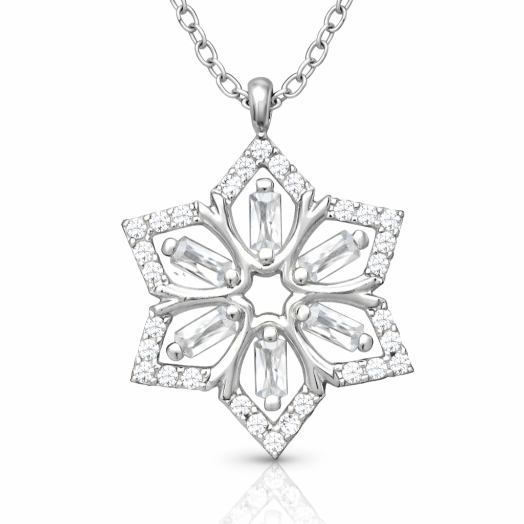 Silver Baguette Stone Flower Women’s Necklace