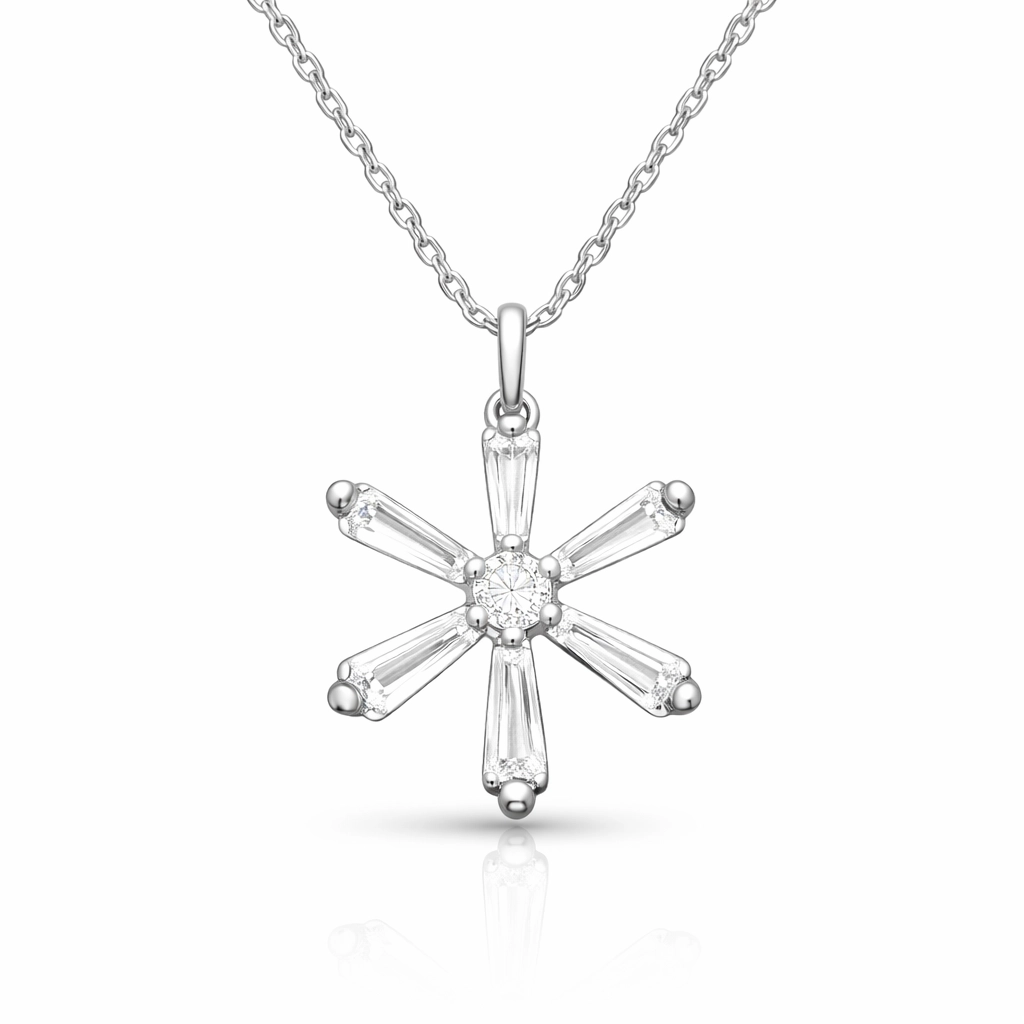 Silver Baguette Stone Flower Women’s Necklace