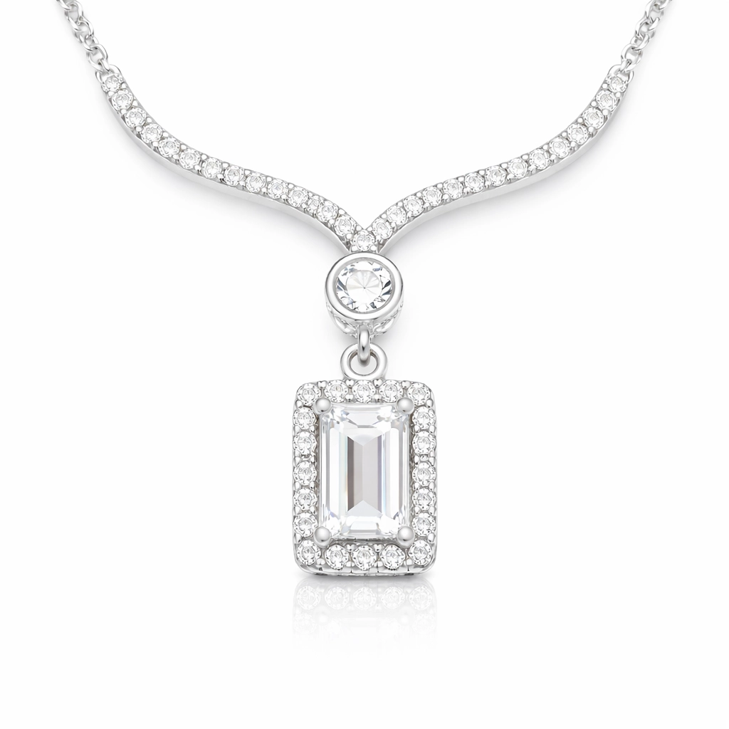 Silver Baguette Stone Choker Model Women’s Necklace