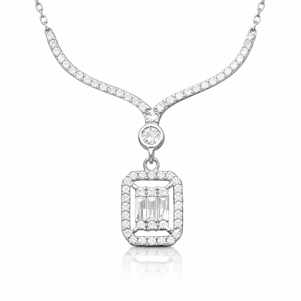 Silver Baguette Stone Choker Model Women’s Necklace