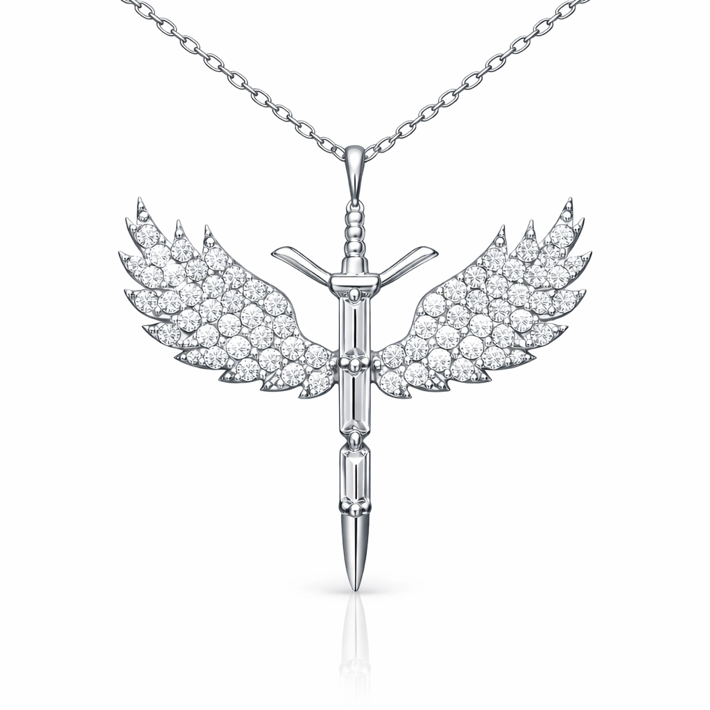 Silver Baguette Stone-set Mikail Sword Women's Necklace