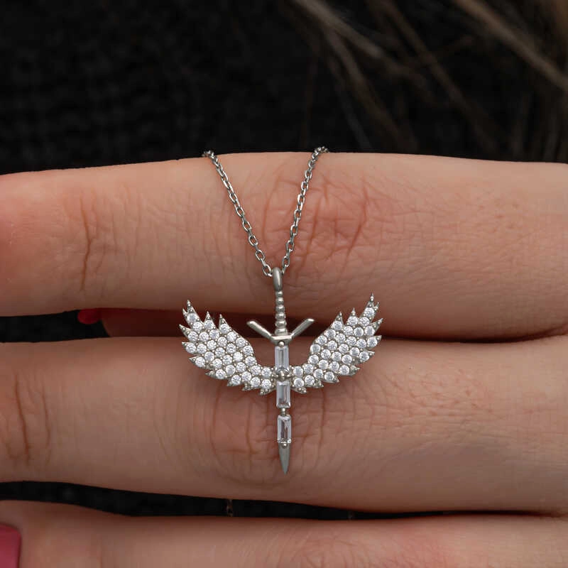 Silver Baguette Stone Michael Sword Women’s Necklace