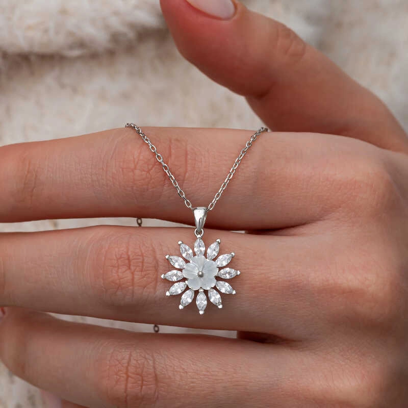 Silver White Magnolia Flower Women’s Necklace