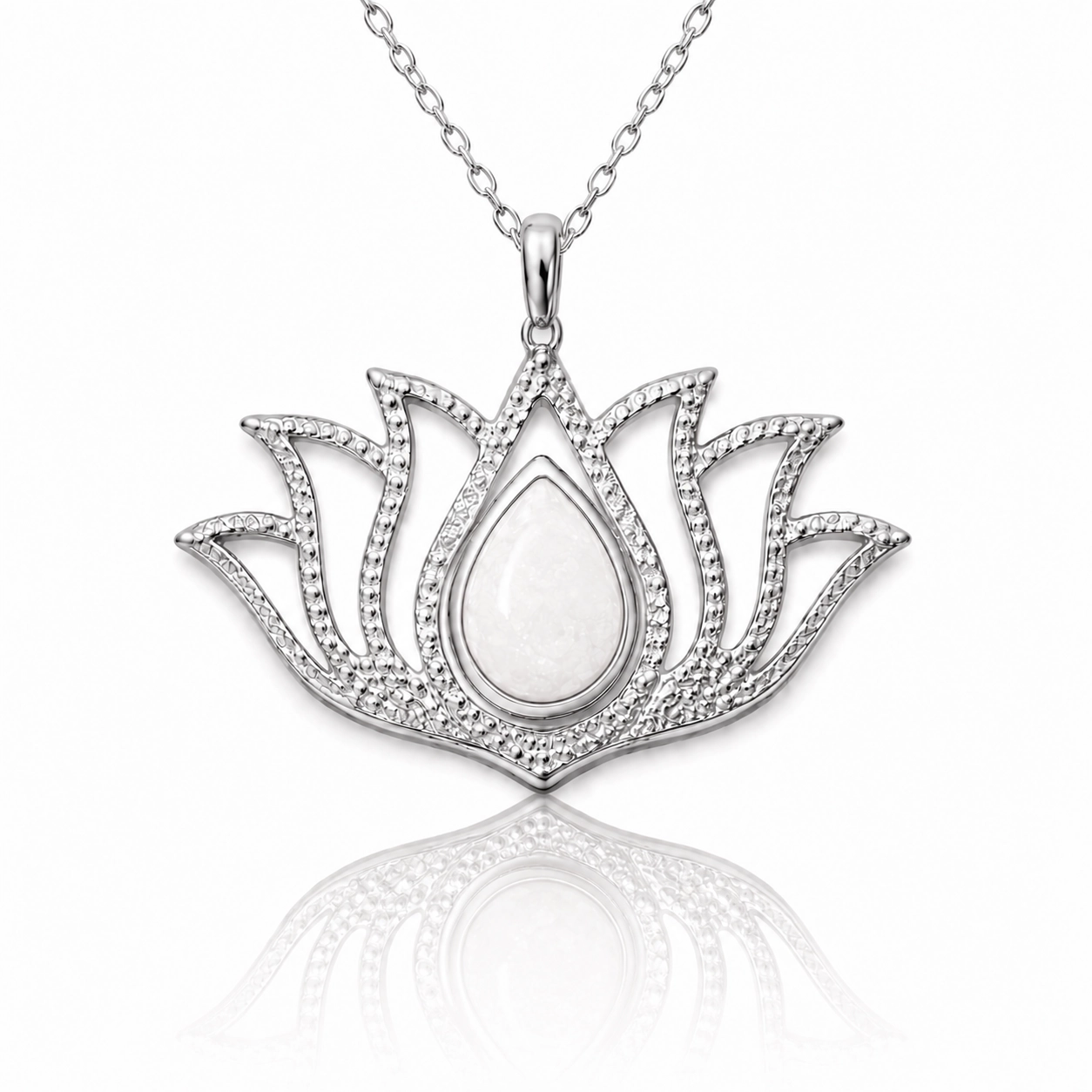 Silver White Opal Stone Lotus Women’s Necklace