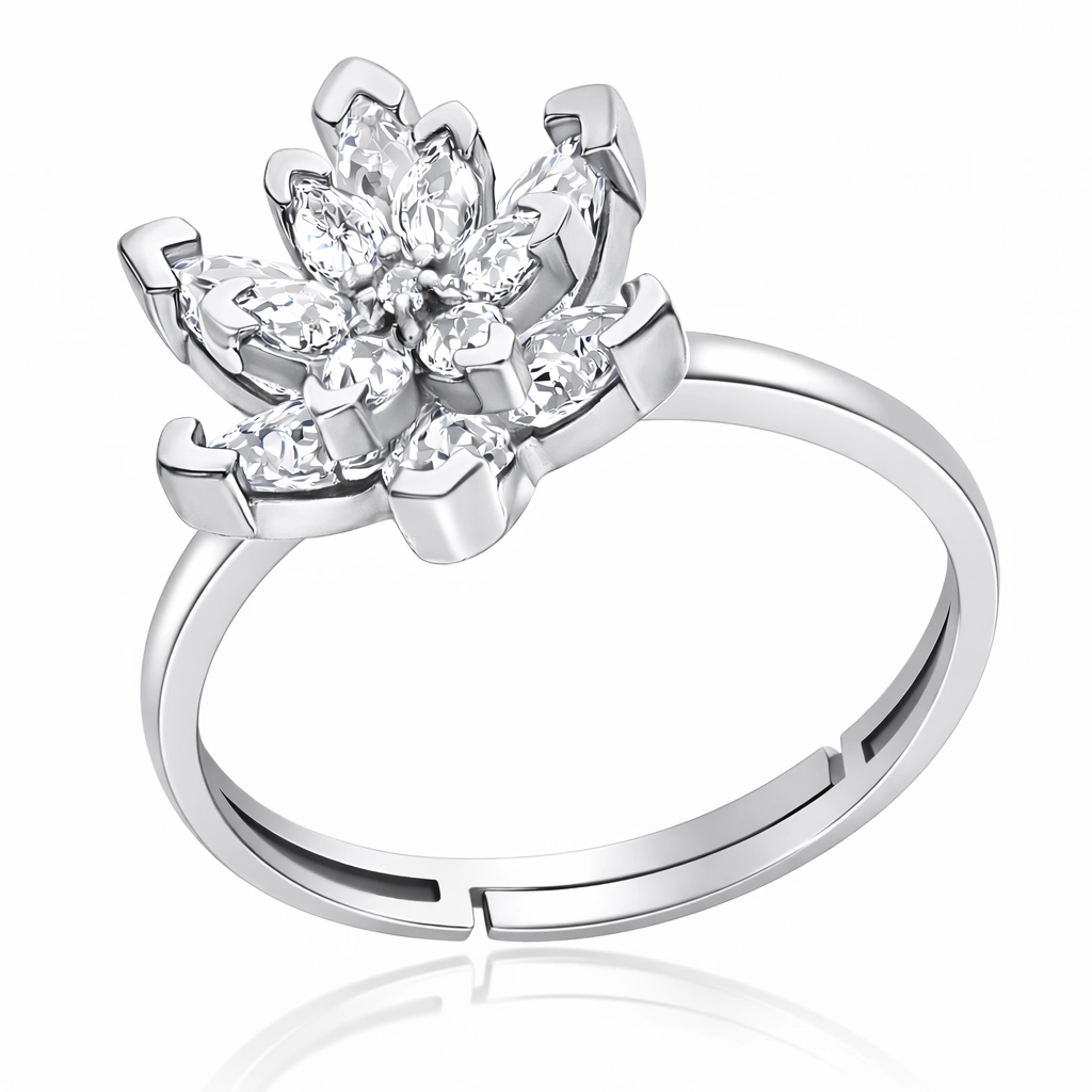 Silver White Stone Lotus Flower Women’s Ring