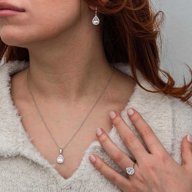 Silver White Zircon Stone Drop Women’s Set