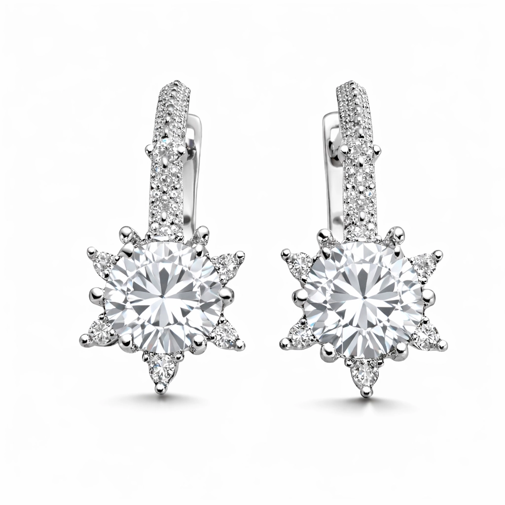​Silver Flower Patterned Women's Earrings