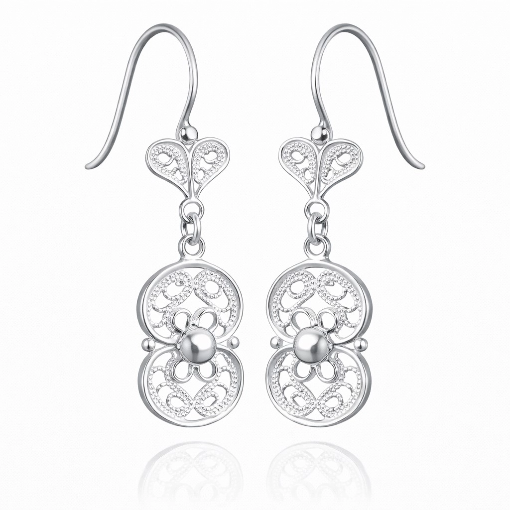 Silver Flower Motif Filigree Women’s Earring