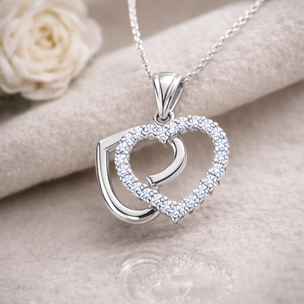 Silver Double Heart Women’s Necklace