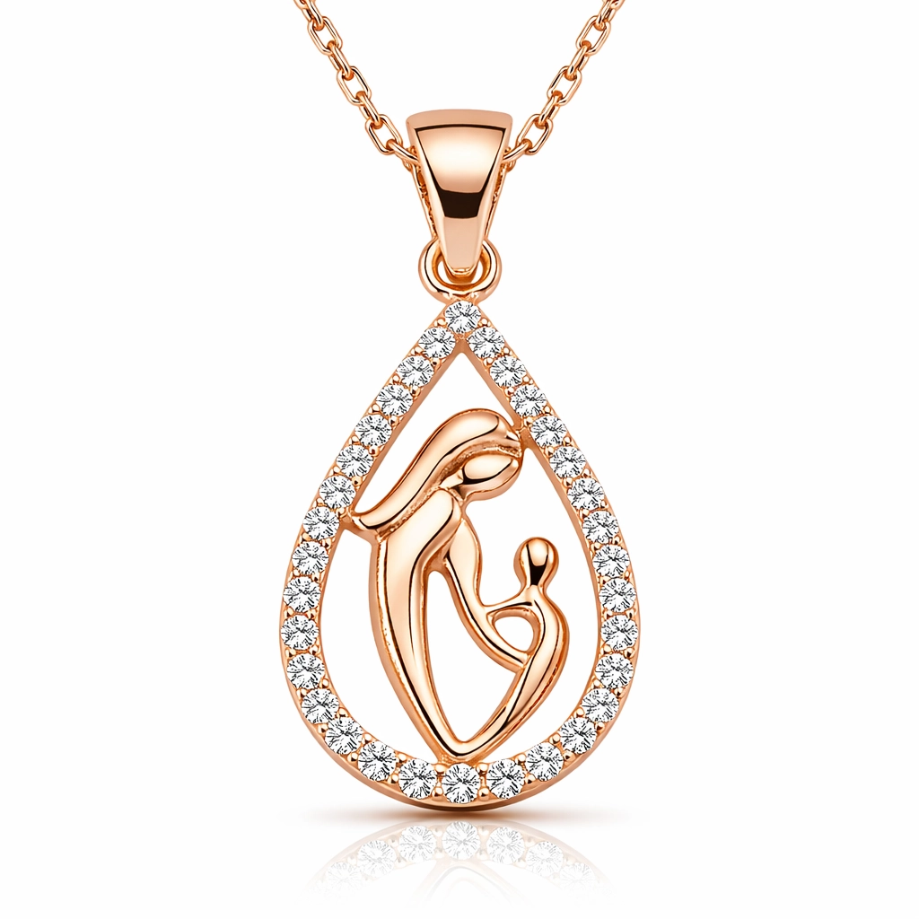Silver Drop Mother and Child Necklace