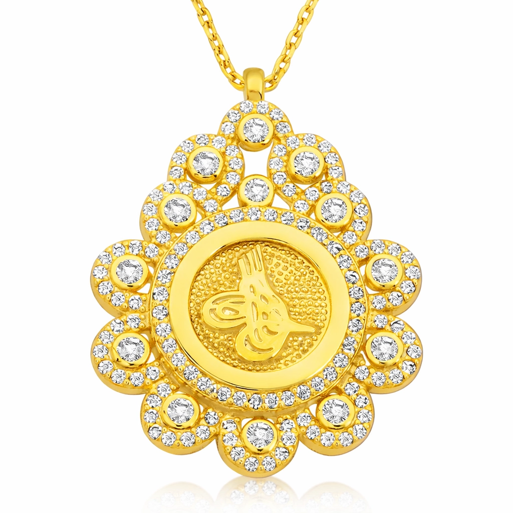 Silver Drop Framed Tughra Women’s Necklace