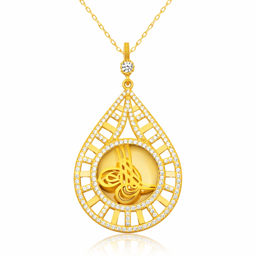Gold Plated Women’s Necklace with Silver Drop Tughra