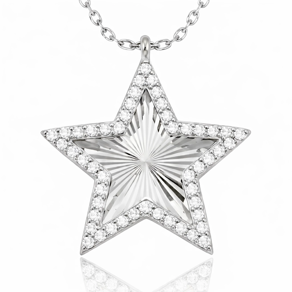 Silver Ruffle Patterned Star Women’s Necklace