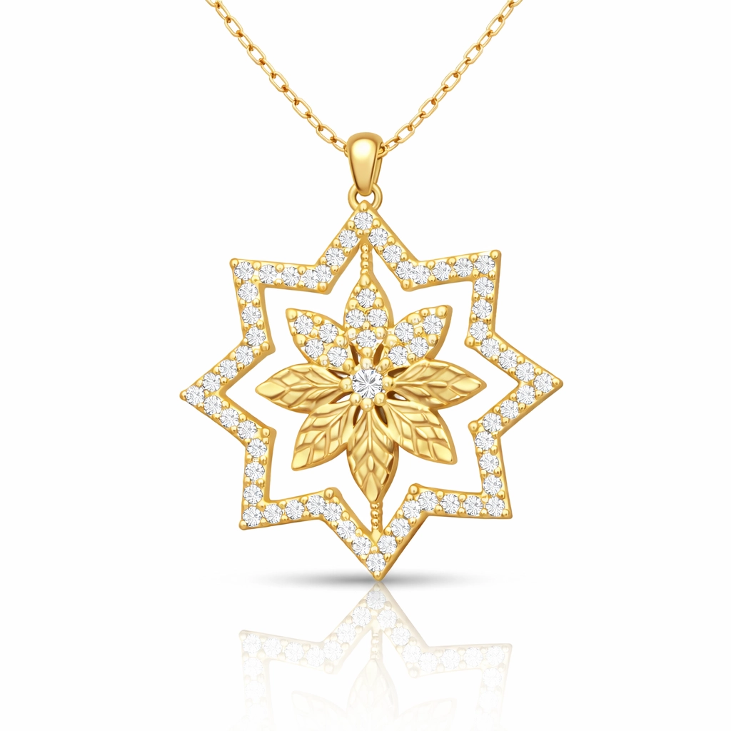 Silver Star Flower Motif Gold Plated Necklace