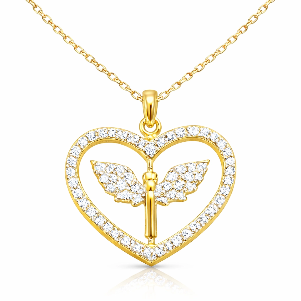 Silver 925 Plated Gold Angel Heart Necklace with CZ
