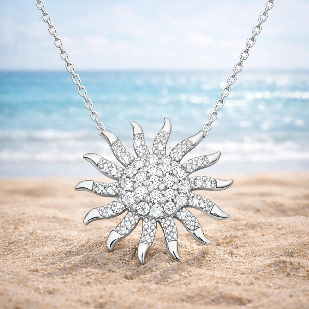 Silver Sun Necklace for Women