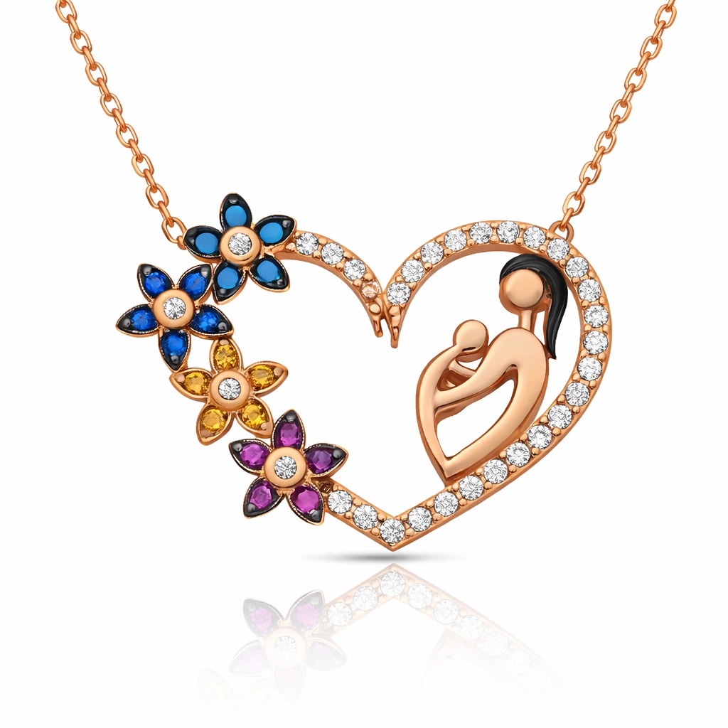 Silver Heart Mother Child Women’s Necklace