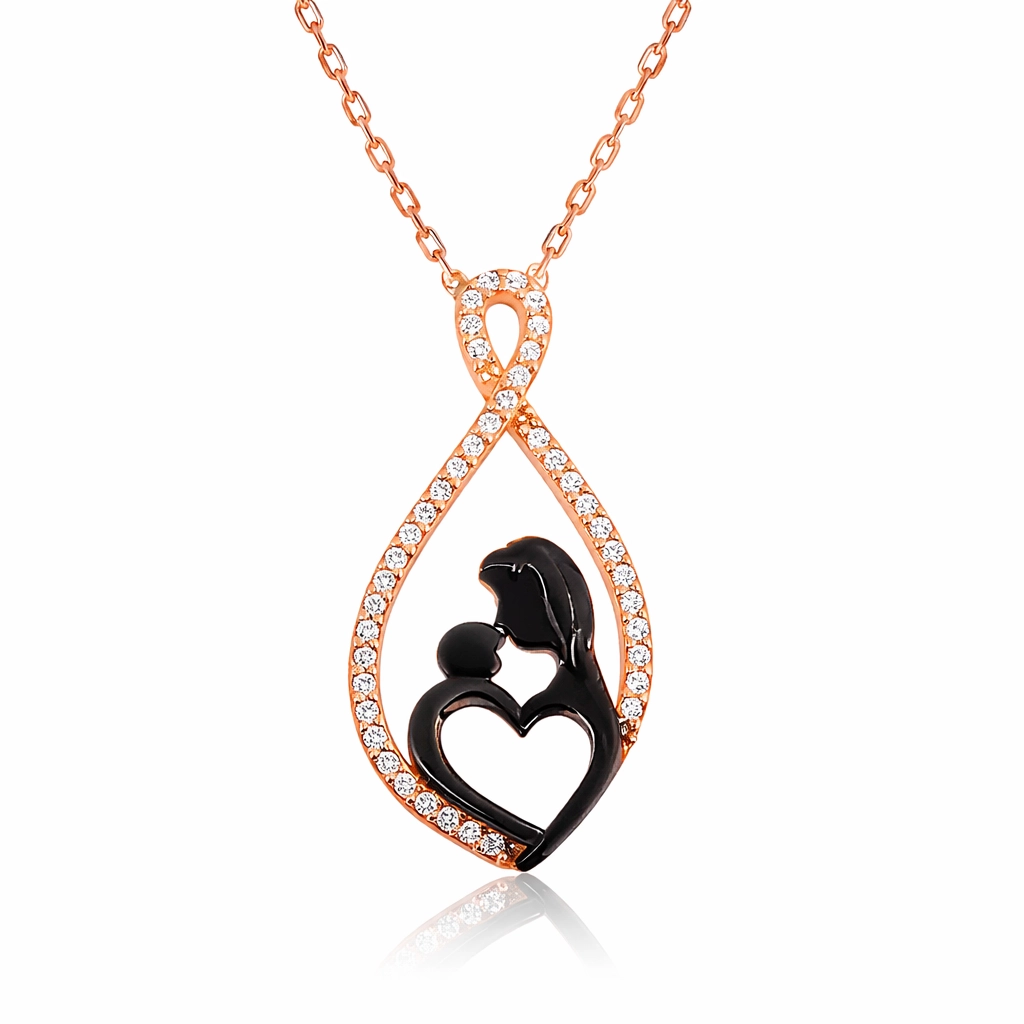 Silver Heart Mother and Child Necklace