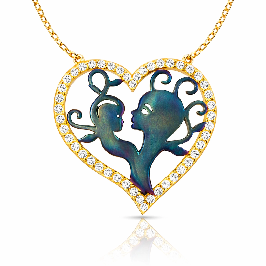 Silver Heart Mother and Child Necklace