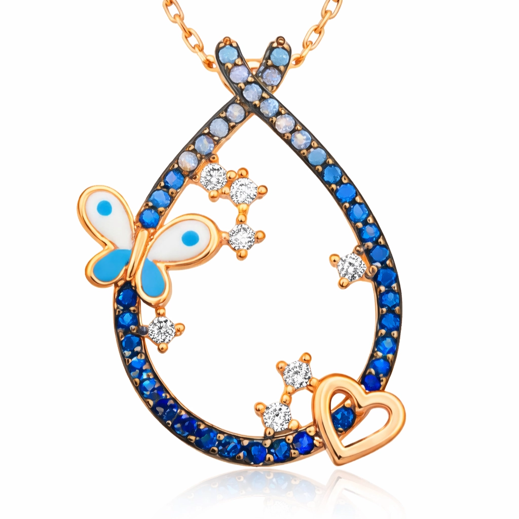Silver Heart and Butterfly Drop Necklace