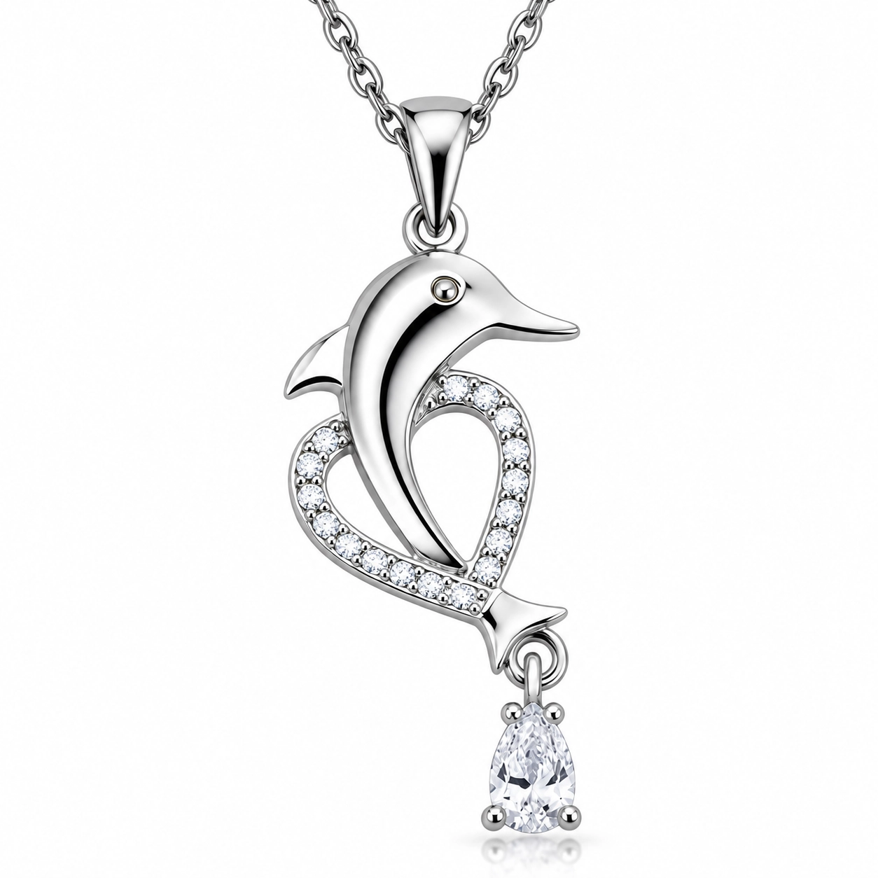925 Sterling Silver Dolphin Heart Pendant Necklace for Women