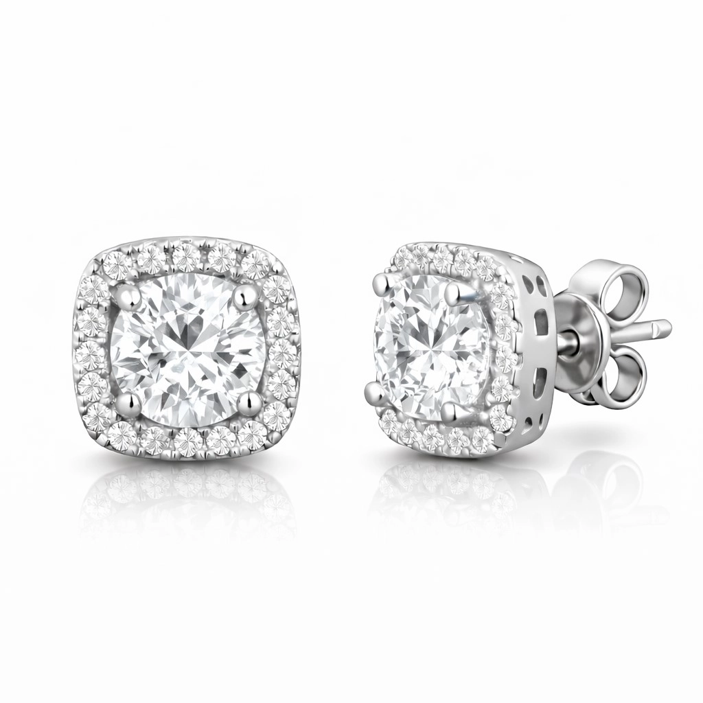 Silver Square Mount Diamond Studded Earrings