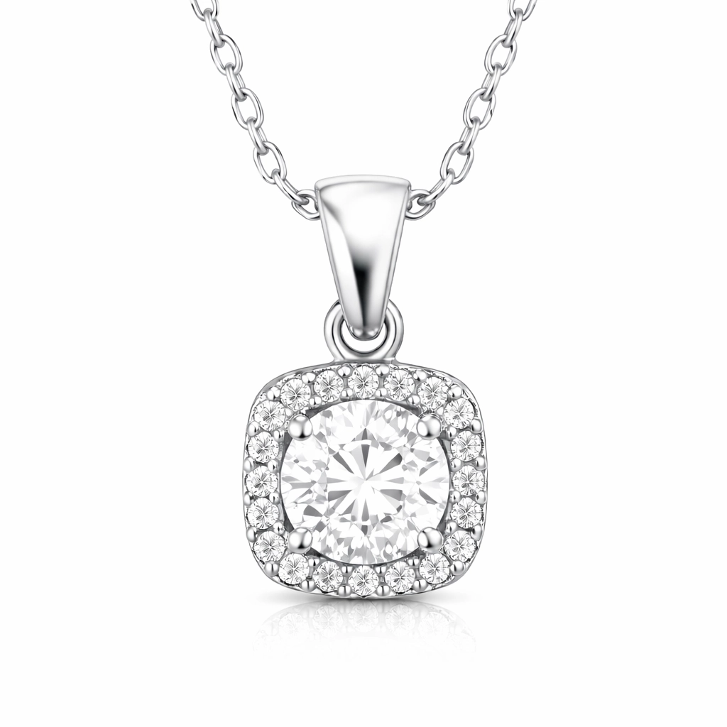 Silver Square Mount Single Stone Women's Necklace