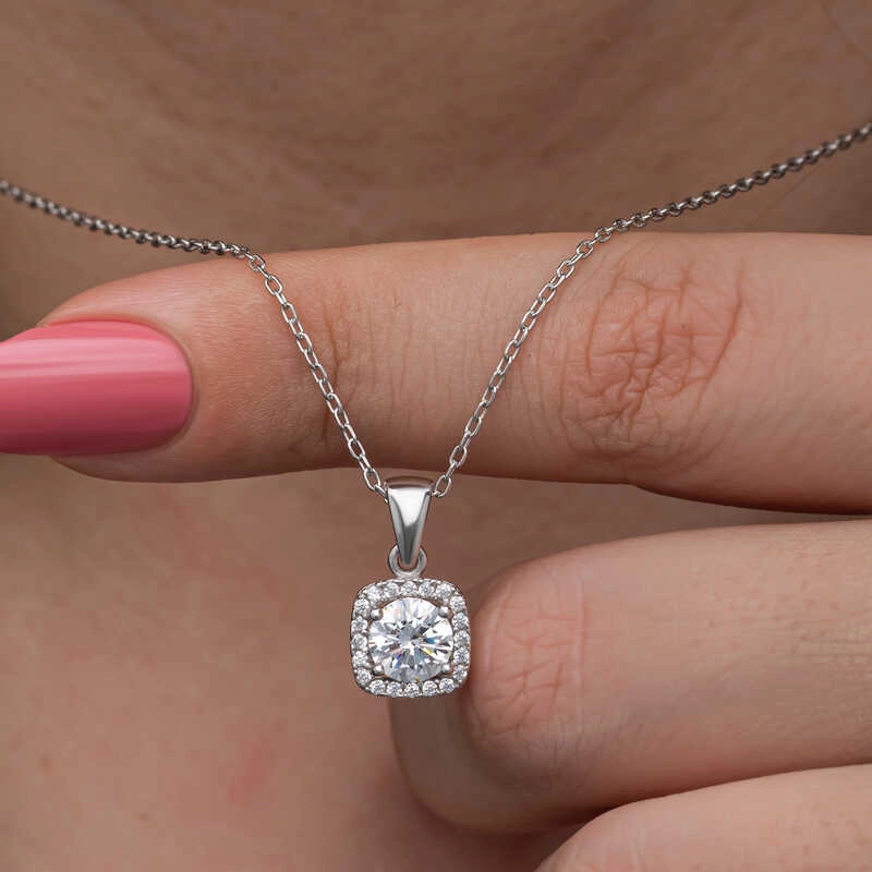 Silver Square Mounted Single Stone Women’s Necklace