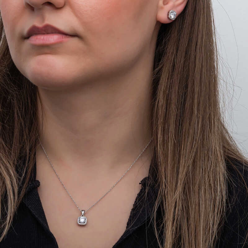 Silver Square Mount Solitaire Women’s Set
