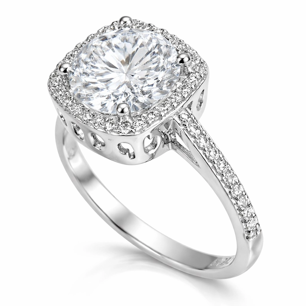 Silver Square Mount Single Stone Women's Ring