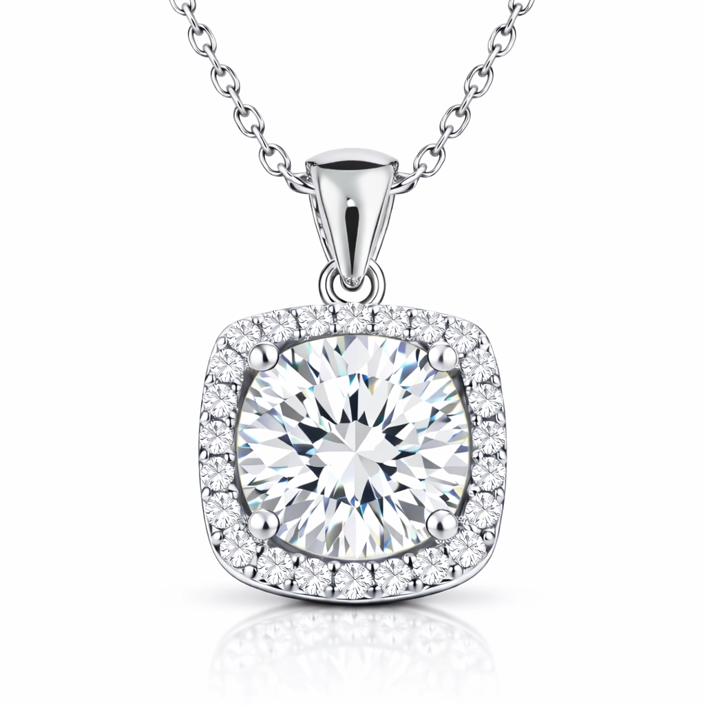 Silver Square Mounted Single Stone Necklace
