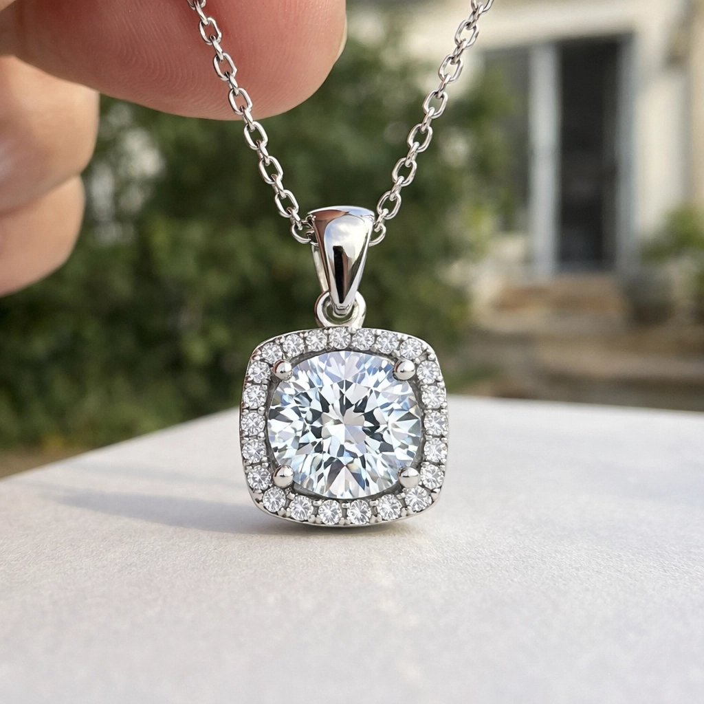Silver Square Mounted Single Stone Necklace