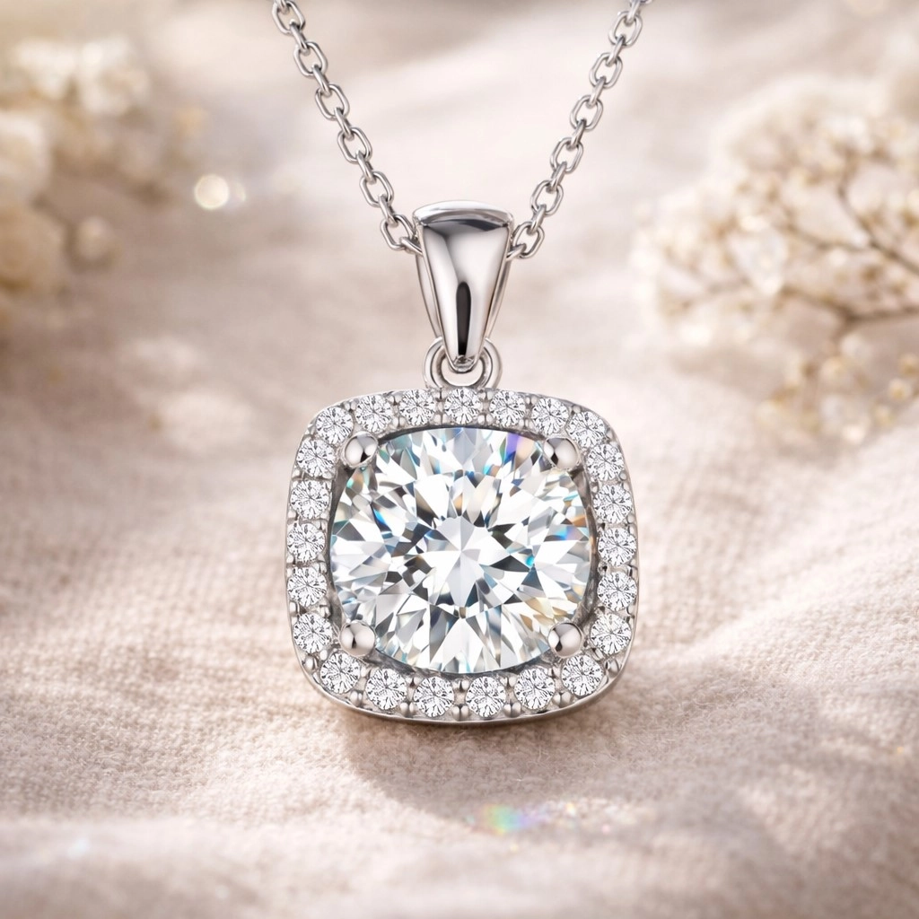 Silver Square Mounted Single Stone Necklace