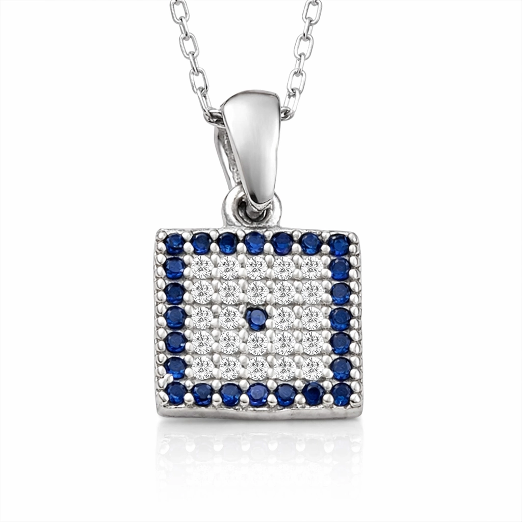 Silver Square Evil Eye Women's Necklace