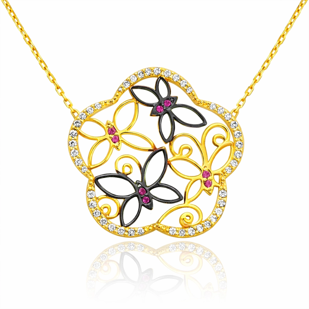 Silver Butterfly Flower Women’s Necklace