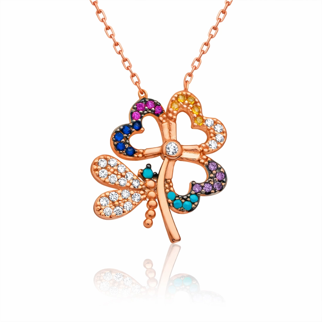 Silver Butterfly Clover Necklace