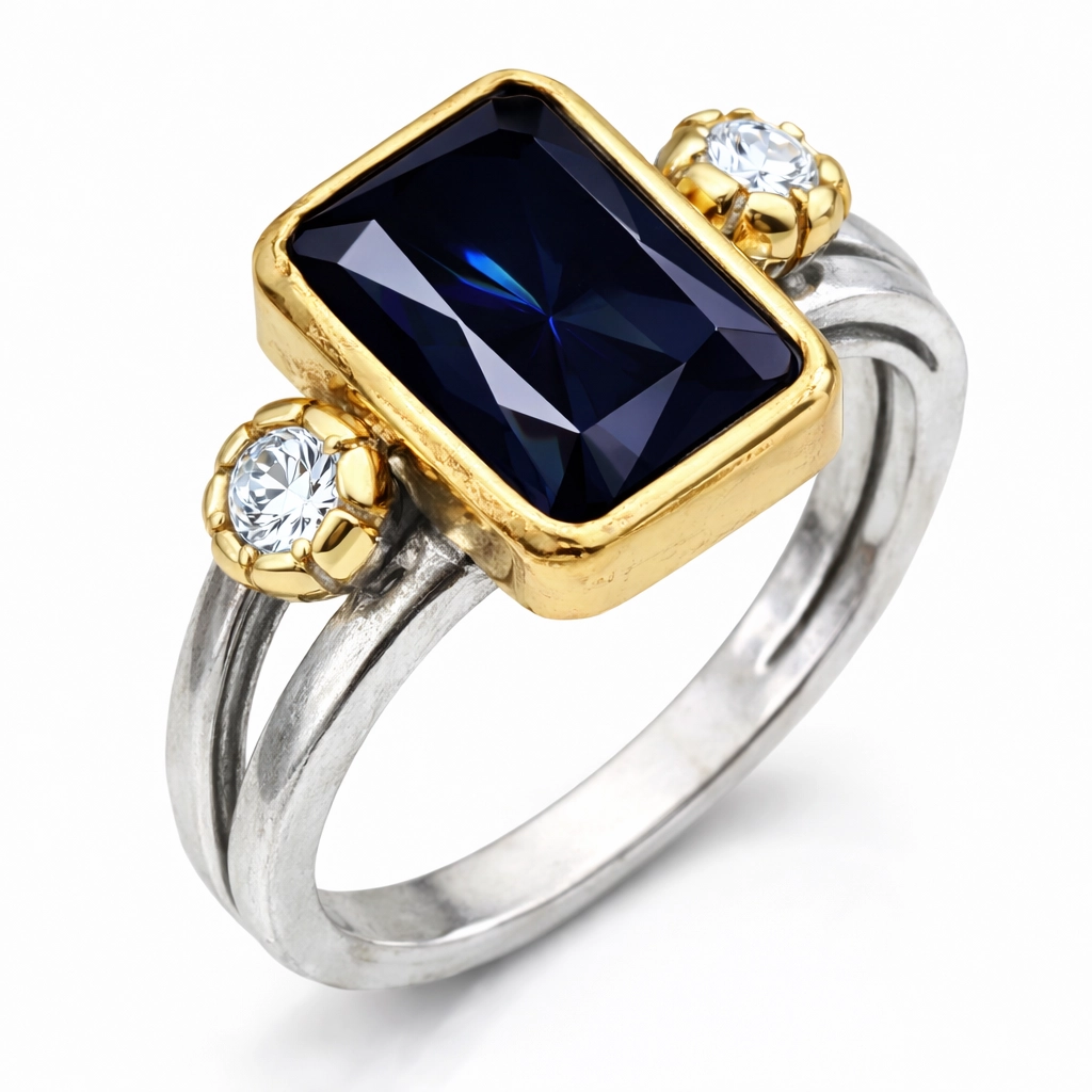 Silver Dark Blue Zircon Stone Authentic Women’s Ring