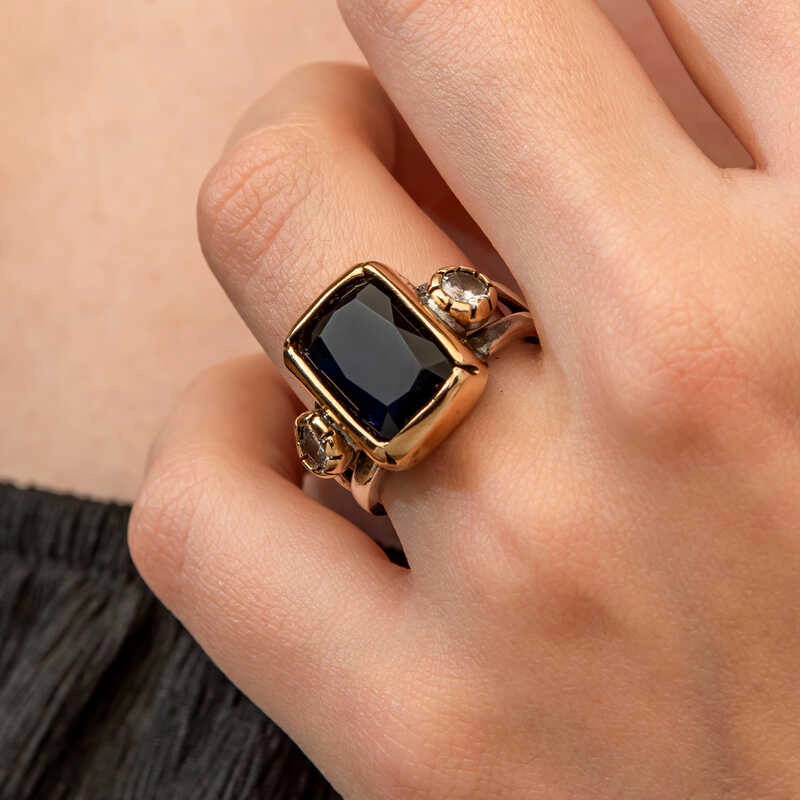 Silver Dark Blue Zircon Stone Authentic Women’s Ring