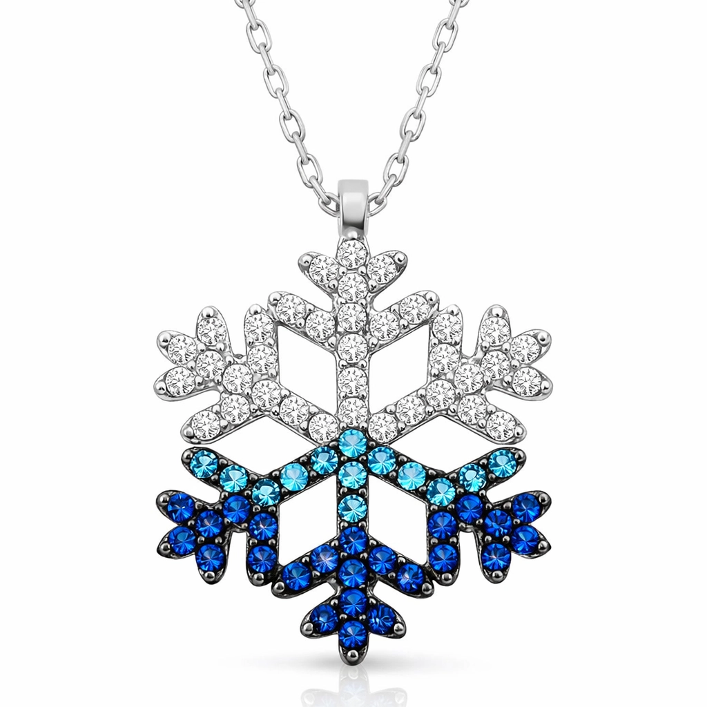 Silver Blue Stone-set Snow Flake Women's Necklace