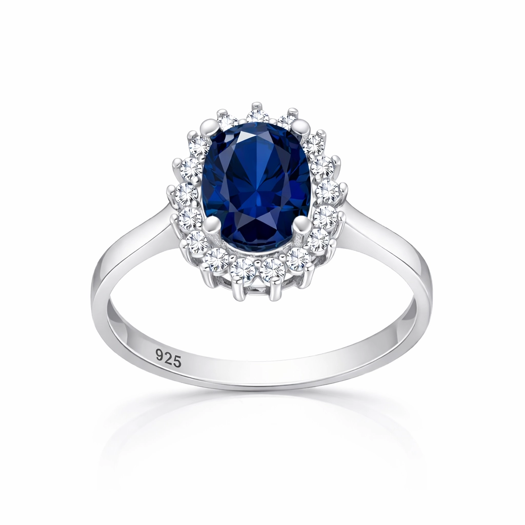 Silver Blue Stone Oval Women’s Ring