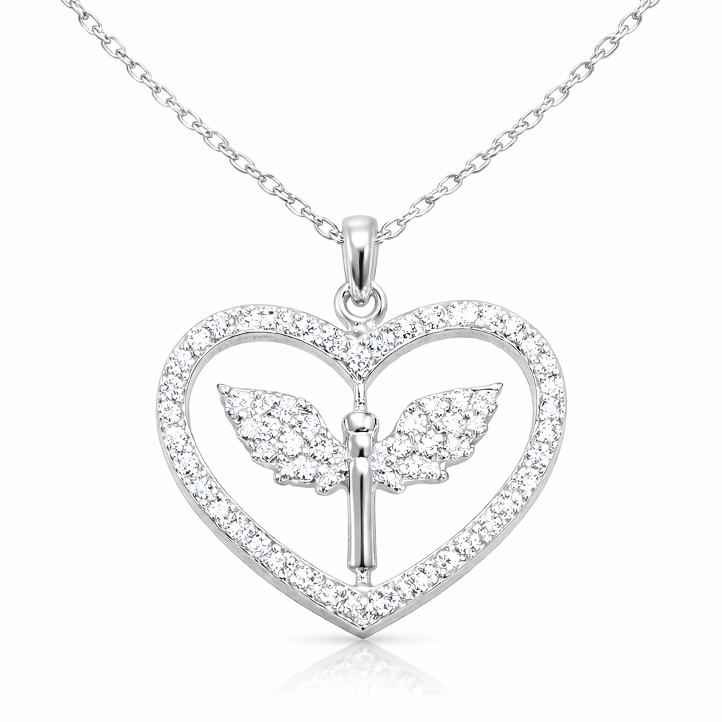 Rhodium Plated Silver 925 Angel Heart Necklace