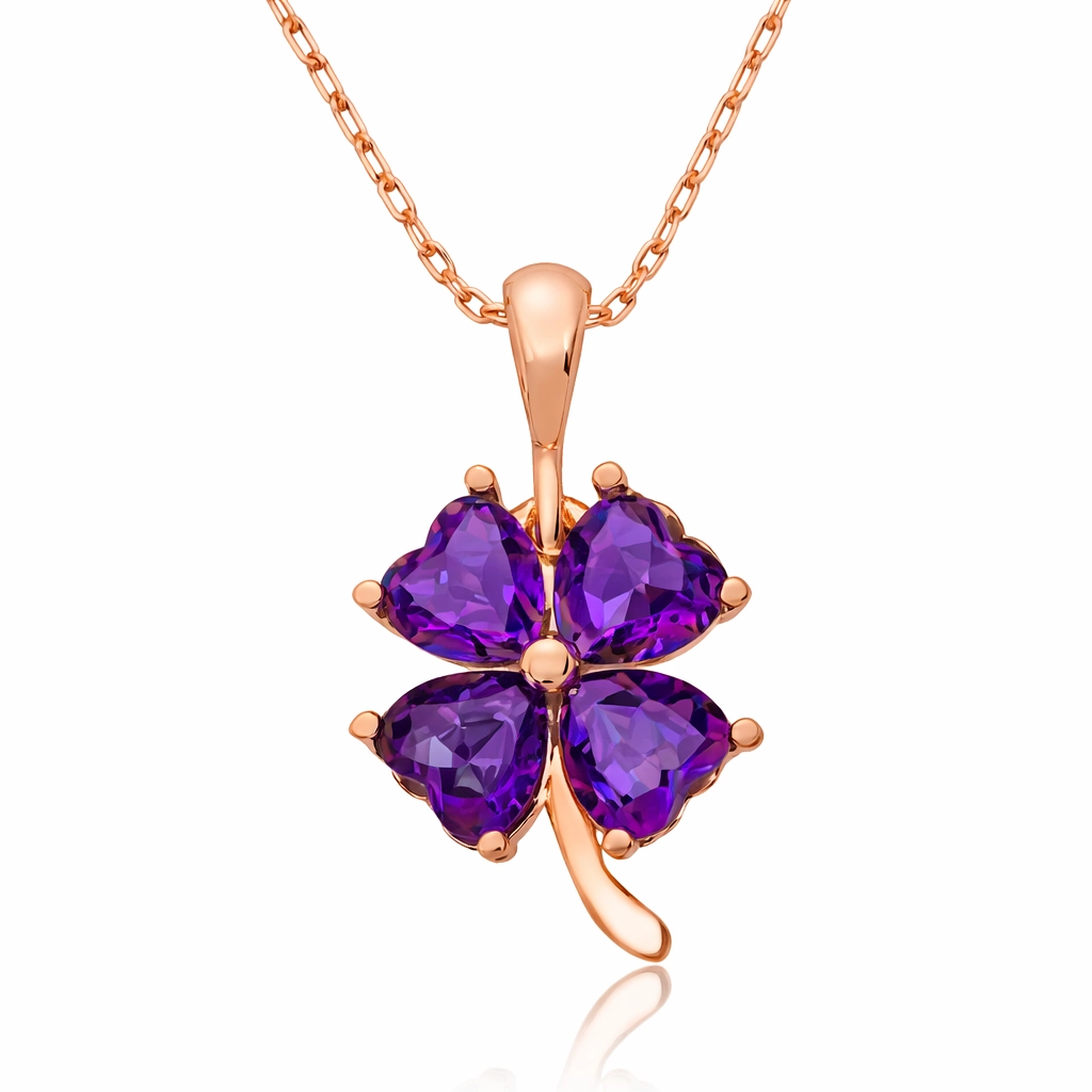 Silver Purple Clover Necklace