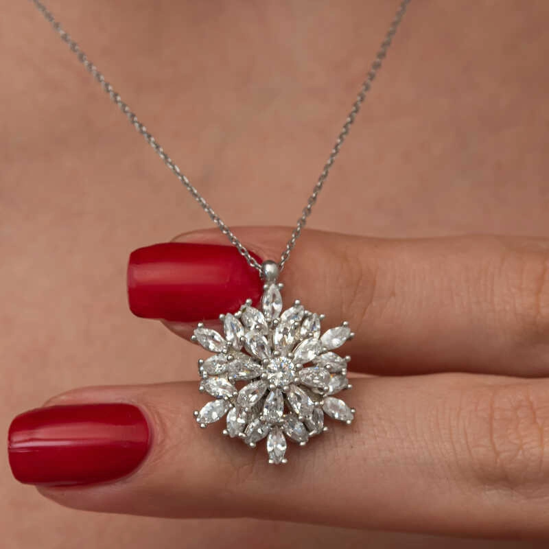 Silver Lotus Necklace with Rotating Center Stone
