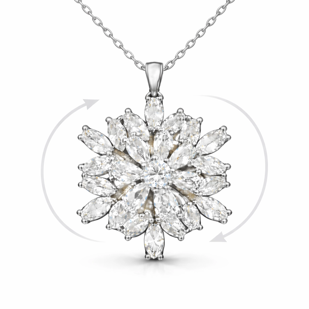 Silver Lotus Necklace with Rotating Center Stone